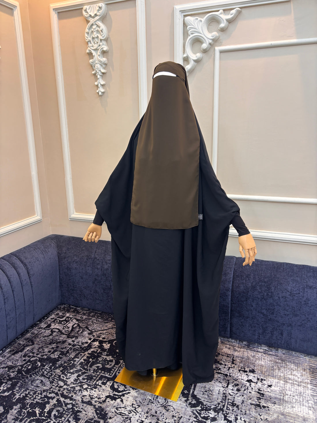 Dark Khaki Two-Layer Niqab — Extra-Long Khimar Style