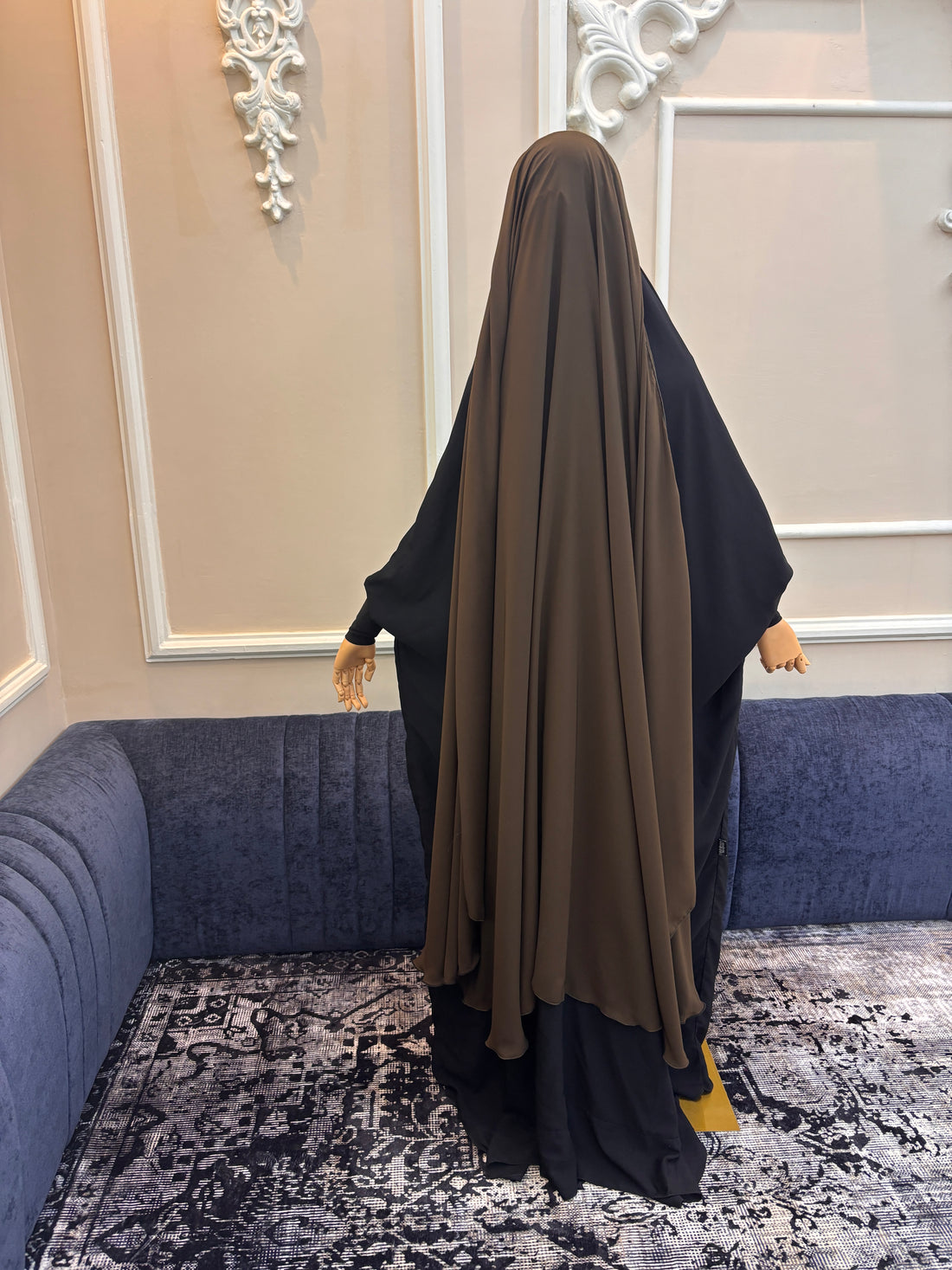 Dark Khaki Two-Layer Niqab — Extra-Long Khimar Style