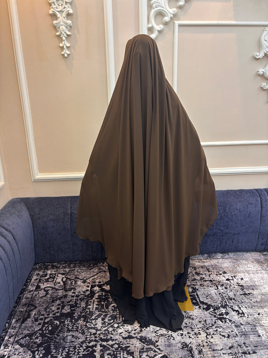 Dark Khaki Two-Layer Niqab — Extra-Long Khimar Style