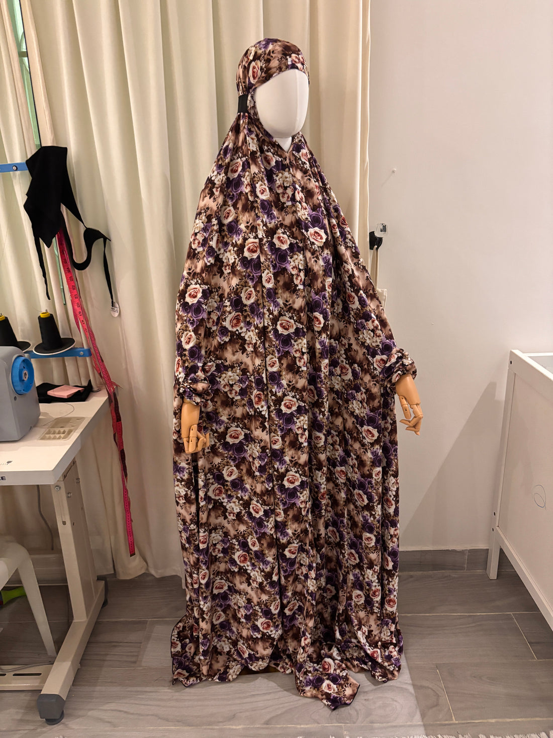 Floral One-Piece Prayer Garment — Floor Length