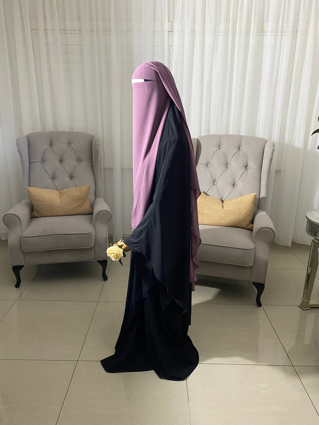 Triple layer niqab butterfly cut - Dusty purple