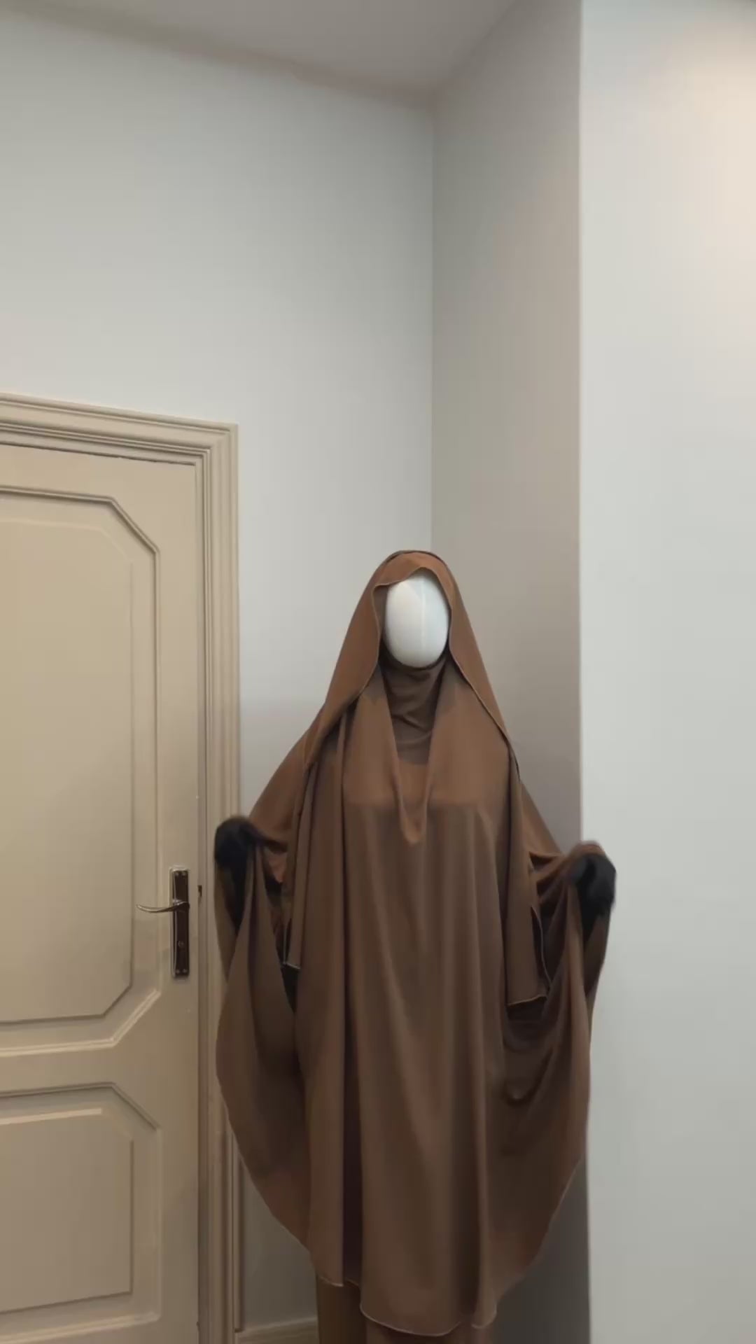 Burnt Orange Two-Piece French Jilbab — Butterfly Cut, Hood & Niqab Feature